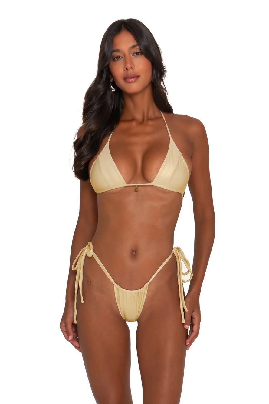 FAE Swim Honey Triangle Bikini Top - Gold Metallic - Sz L NWT